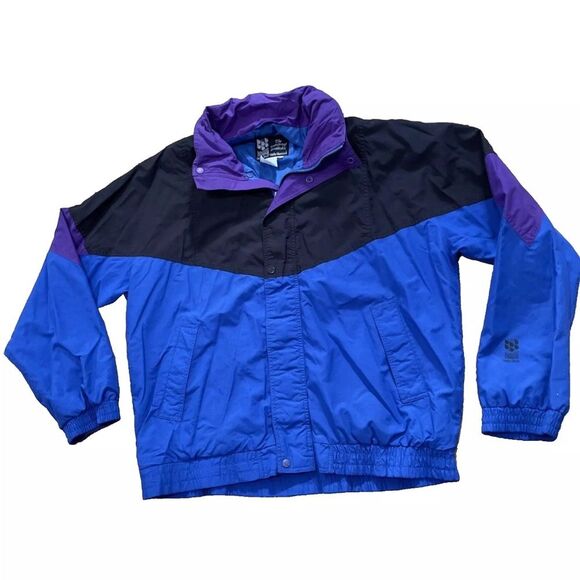 HELLY-Tech Helly Hansen Jacket Mens L VTG ColorBlock Blue Purple Windbreaker - Picture 1 of 16